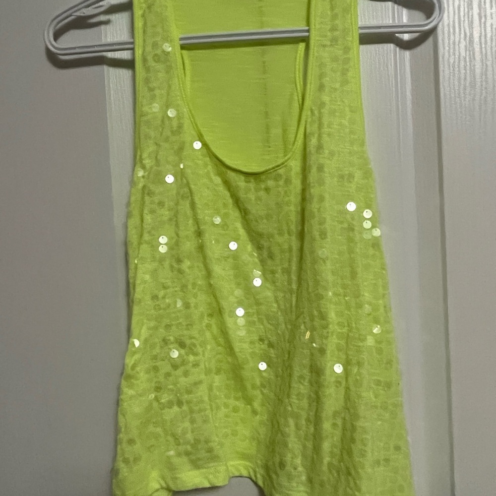 Y2K Neon Yellow Sequin Racerback Tank Top